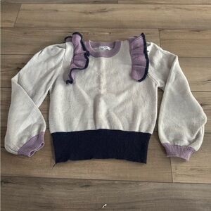 Polagram Knit Ruffle Sweater Gray Purple Preppy Size Medium